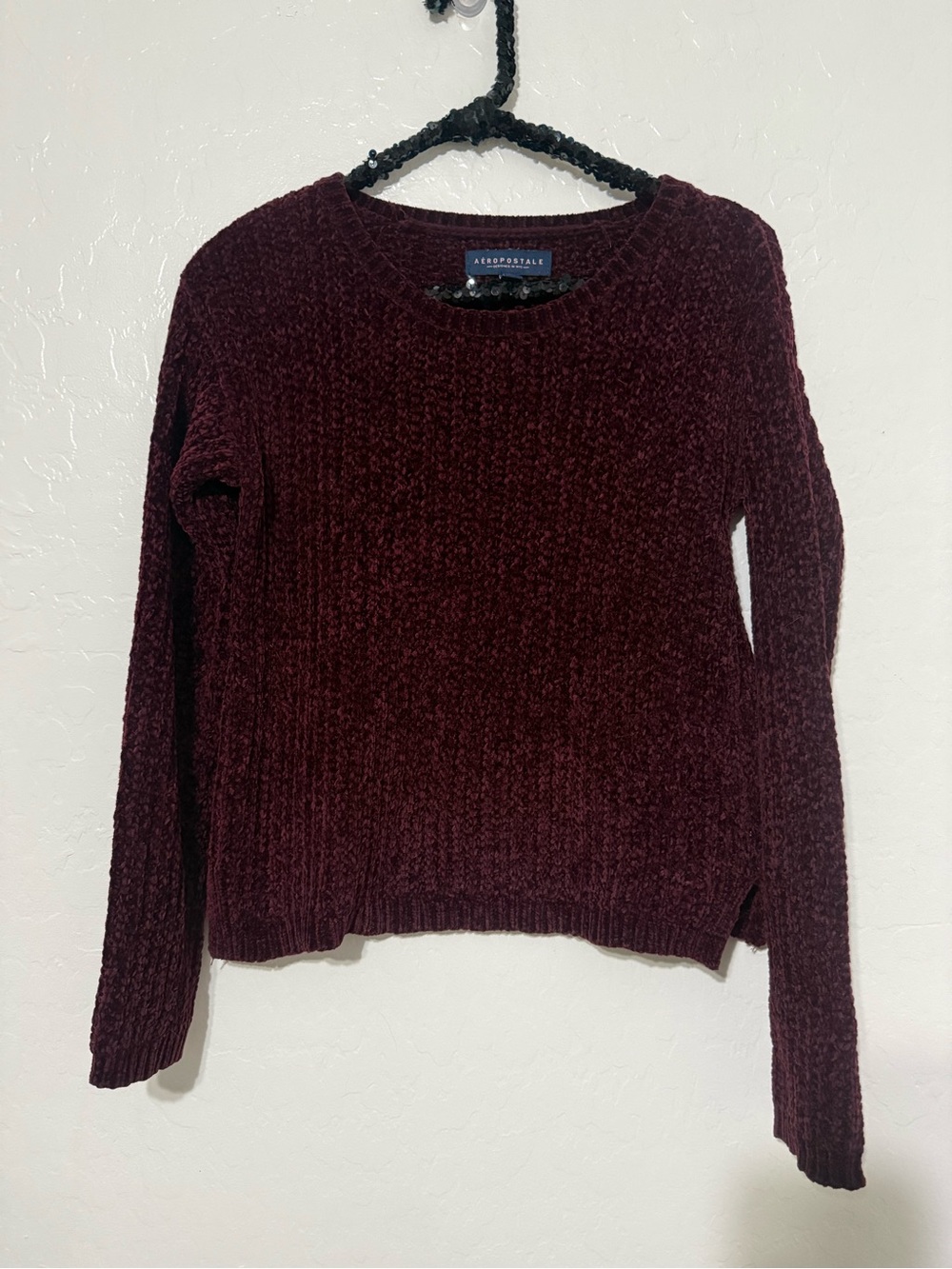 Aeropostale Women's Chenille Crewneck Sweater - Wine